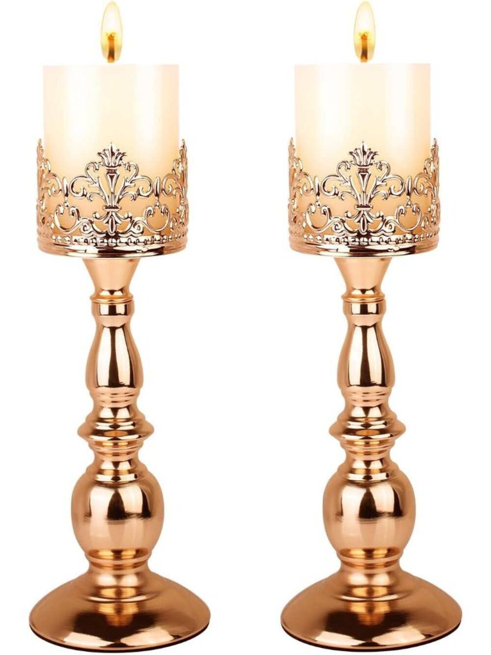 Set of 2 Decorative Large Table Centerpieces Candle Stand Decor Gold Distressed